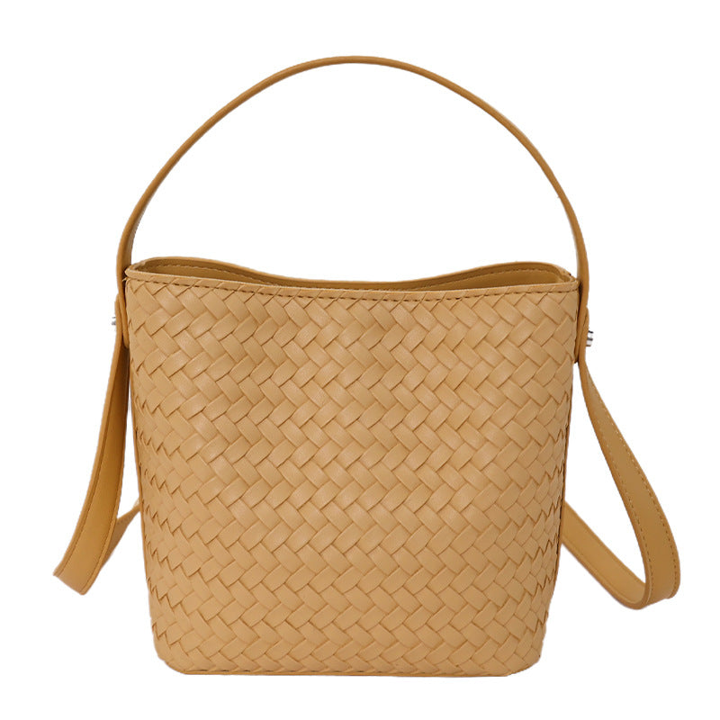 Woven PU Leather Bucket Shoulder Bag
