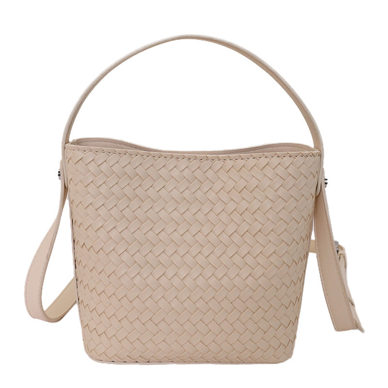 Woven PU Leather Bucket Shoulder Bag