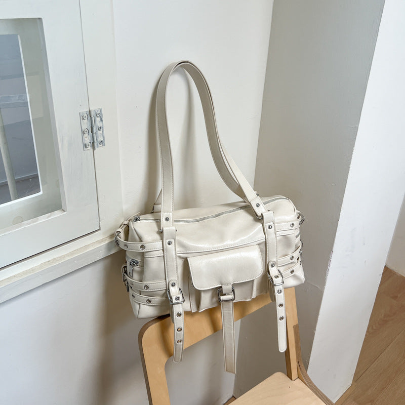 Vintage Rivet Detail PU Shoulder Bag