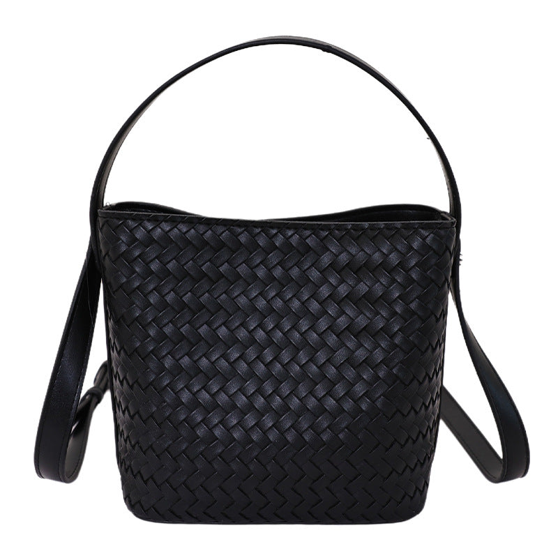 Woven PU Leather Bucket Shoulder Bag