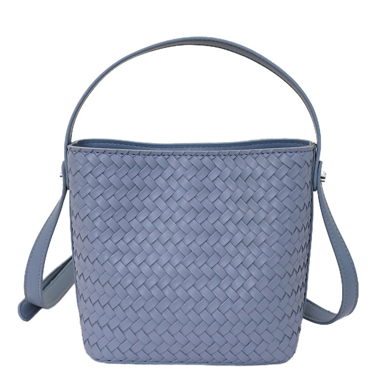 Woven PU Leather Bucket Shoulder Bag