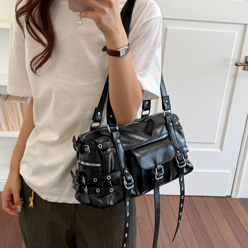 Vintage Rivet Detail PU Shoulder Bag