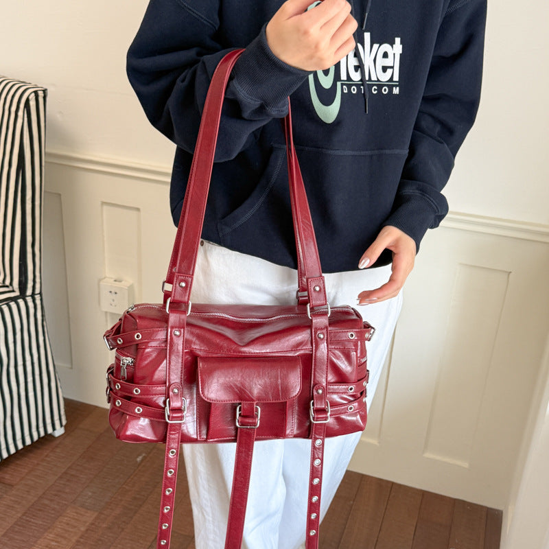 Vintage Rivet Detail PU Shoulder Bag