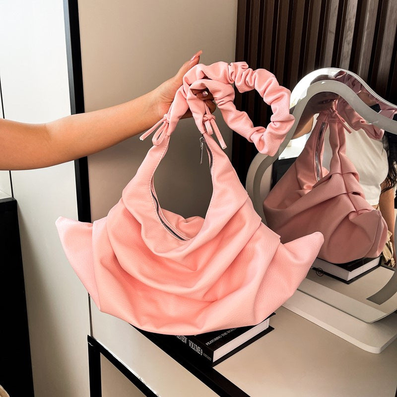 Minimalist Ruched Handle PU Shoulder Bag