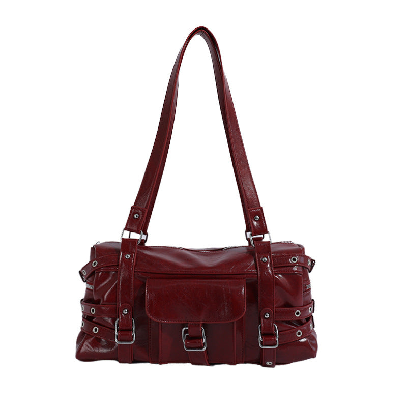 Vintage Rivet Detail PU Shoulder Bag